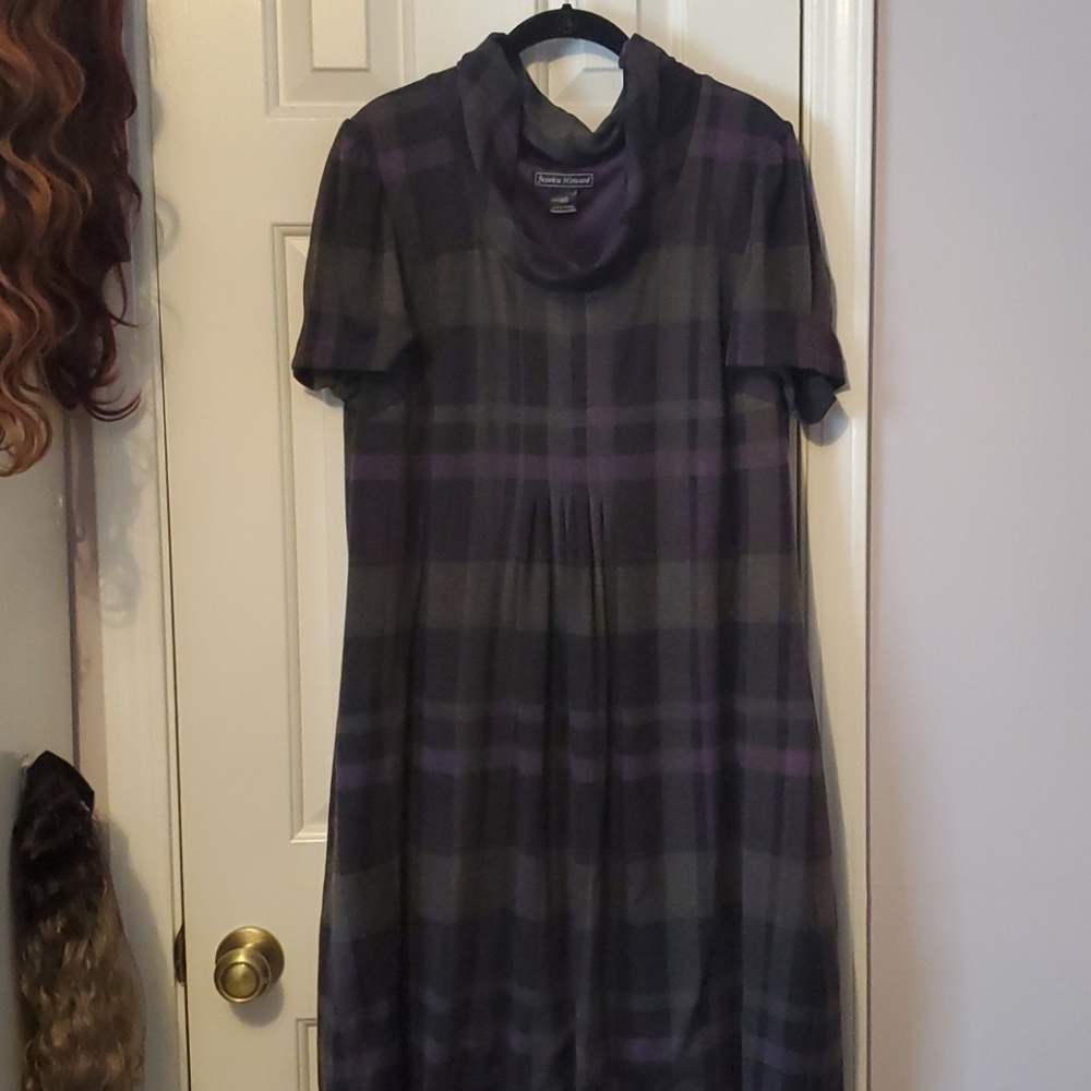 Mock Cowl Neck Vintage Feel Plaid Dress
